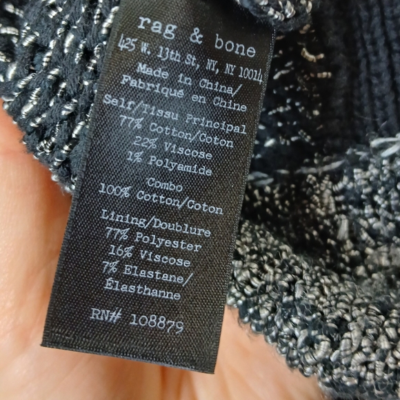 Rag & Bone Grey & Black Knitted & Fitted Zip up Jacket with flared collar XS LN - Picture 12 of 12
